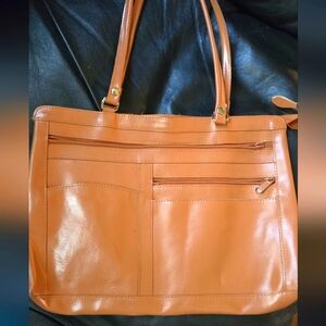 S&K vintage tan leather business bag 14"x11"